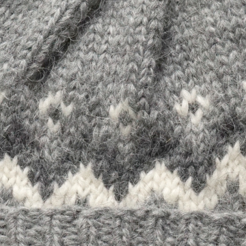 Handgestrickte Wollmütze - Islandwolle - Hellgrau/Weiß
