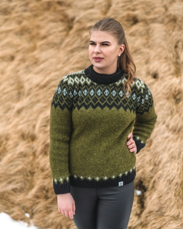 Isländischer Herren / Damen Wollpullover Thing - grün