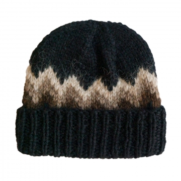 Handknitted Icelandic Woolen Hat - black / beige / brown