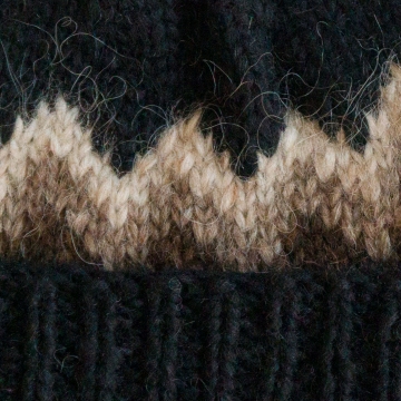 Isländische Wollmütze - Handgestrickt - schwarz / beige / braun