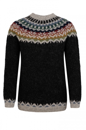 Handgestrickter Islandpullover - Afmæli - schwarz / bunt