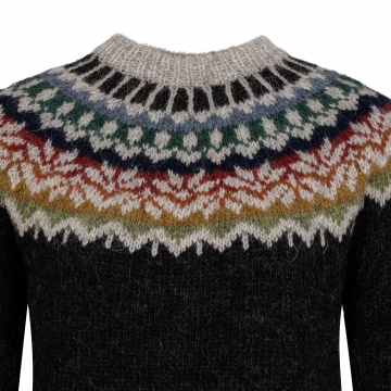 Handknitted Icelandic Sweater - Afmæli - black / multicolored