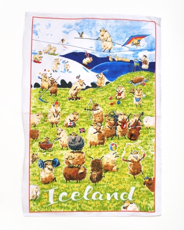 Geschirrtuch - Island-Schafe bei Freizeitaktivitäten