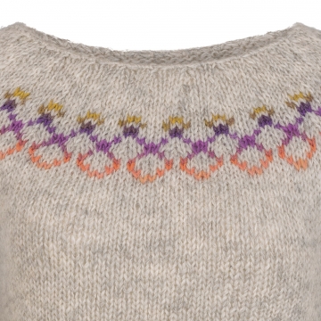Damen Island-Pullover - Handgestrickt - hellgrau / bunt