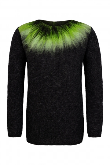 Pull femme en laine fine - Northern Lights - noir / vert