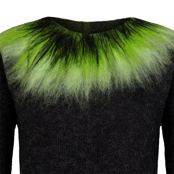 Thin womens wool sweater - Northern Lights - black / green