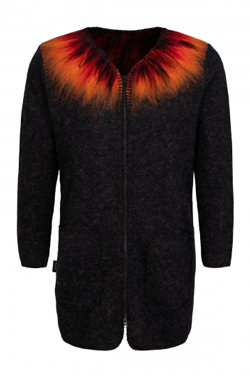 Ladies cardigan - volcanic eruption - black / red / orange