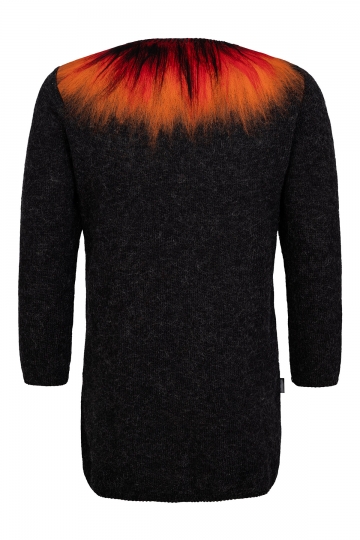 Ladies cardigan - volcanic eruption - black / red / orange