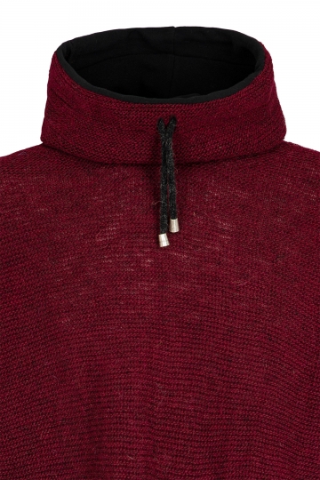 Kurz-Poncho mit Kragen - bordeaux mit schwarzen Armstulpen