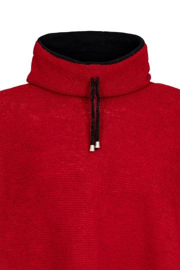 KIDKA 158 Poncho court en tricot - rouge / noir