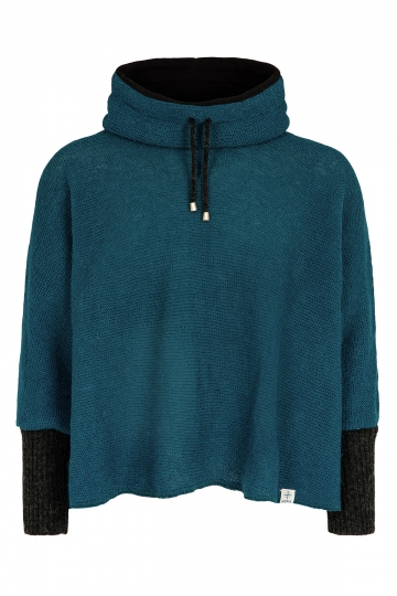 KIDKA 161 Short Wool Poncho - turquoise / black