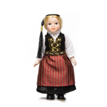 Porzellan-Puppe im isländischen National-Kostüm Upphlutur - 15 cm