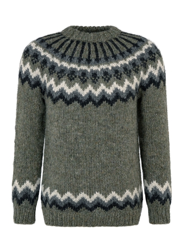 Hand-knitted Icelandic Wool Sweater - grey-green