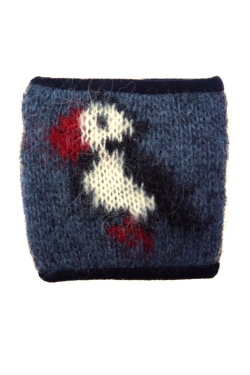 woolen wrist warmers with puffin motif - blue