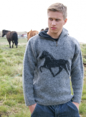 KIDKA 020 pull camionneur en laine - cheval islande - gris