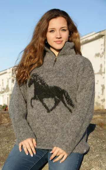 KIDKA 020 pull camionneur en laine - cheval islande - gris