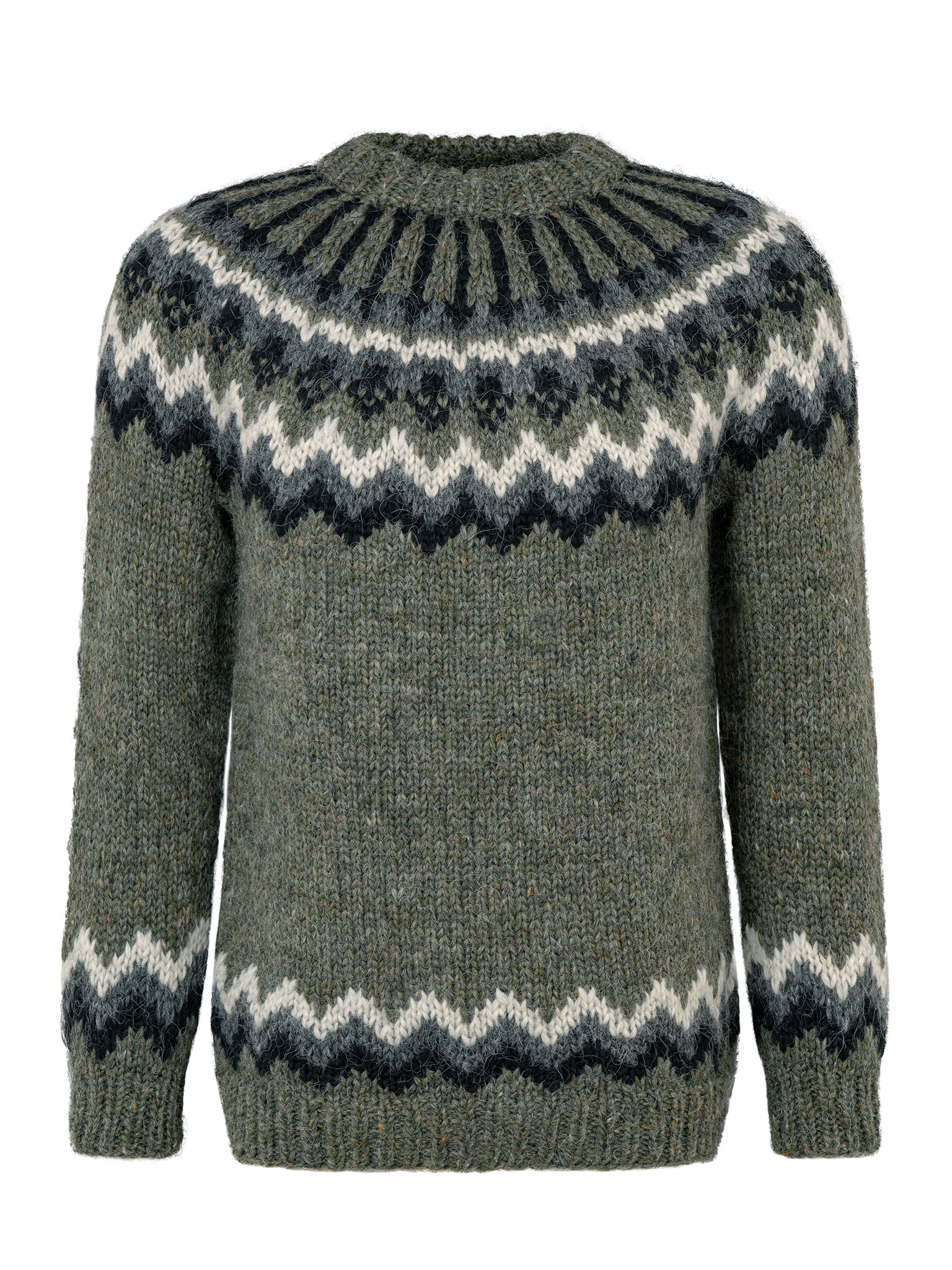 Hand-knitted Icelandic Wool Sweater grey-green