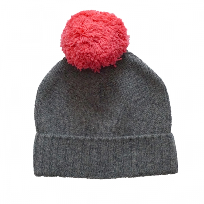 Varma 082 Woolen Bobble Hat Grey Pink