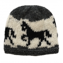 Bonnet de laine tricoté à la main - cheval islande - gris