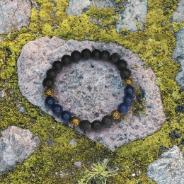 Lava Armband - Perlenarmband mit Lavasteinen und Lapislazuli