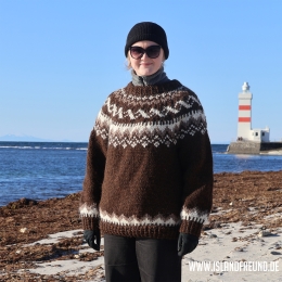 Handgestrickter Islandpullover - Braun-Weiß