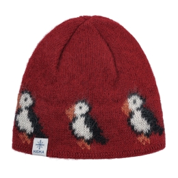 Knitted Wool hat - Puffin - red