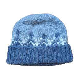 Große Handgestrickte Isländische Wollmütze - Hellblau