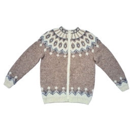 Womens Cardigan with Zipper - Hand-knitted - beige/white