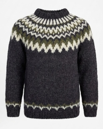 Islandpullover - Handgestrickt in Island - Schwarz / Weiß / Grün-Meliert