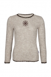 Leichter Wollpullover - Beige - mit Stickerei