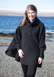 KIDKA 108 Womens Wool Poncho with collar - black