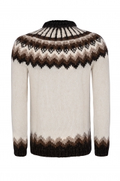 Traditional Icelandic Wool Sweater Hand-knit HSI-234 - white-brown