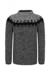 Hand-knit Icelandic Wool Sweater  - grey-black