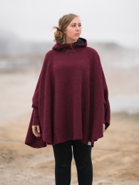 Strick-Poncho mit Kragen - bordeaux