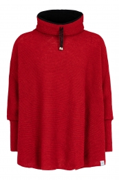 Damen Strick-Poncho mit Kragen - rot