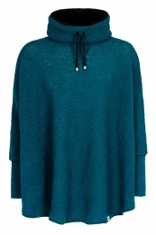 Damen Poncho mit Kragen - türkis