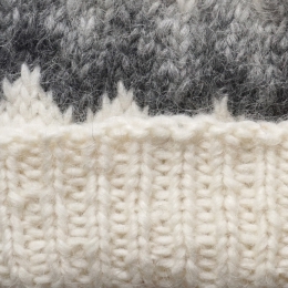Isländische Wollmütze - Handgestrickt - Weiß-Grau