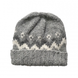 Handknitted Icelandic Woolen Hat - light grey/white