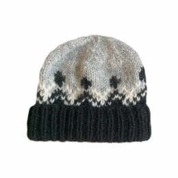 Handknitted Icelandic Woolen Hat - light grey / black