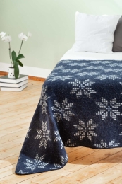 Couverture en laine islandaise - rose à huit pétales - bleu / blanc