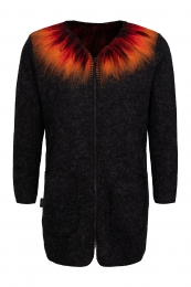 Ladies cardigan - volcanic eruption - black / red / orange