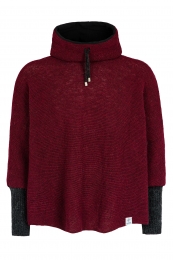 Kurz-Poncho mit Kragen - bordeaux mit schwarzen Armstulpen