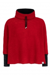 KIDKA 158 Poncho court en tricot - rouge / noir