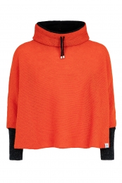 Kurz-Poncho mit Kragen - orange mit schwarzen Armstulpen