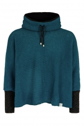 KIDKA 161 Poncho court en tricot - turquoise / noir