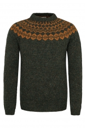 Léttlopi Islandpullover - Gr. L - Handgestrickt in Island - Grün / Orange