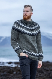 Islandpullover Unisex - Handgestrickt - Grau-Grün