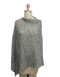 Poncho fin en laine - plaid - gris - blanc