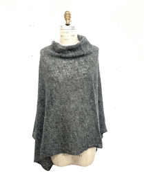 Poncho fin en laine - plaid - gris