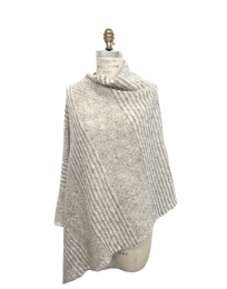 Dünner Woll-Poncho - Überwurf - beige / weiß